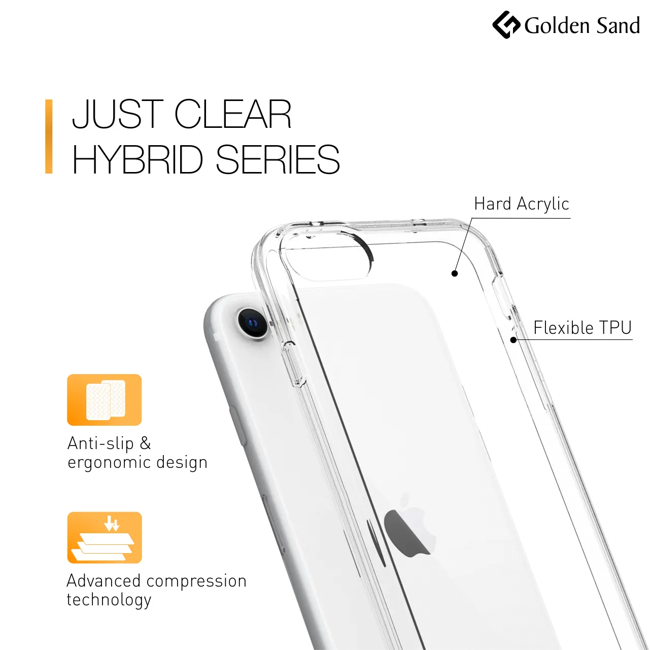 Golden Sand Just Clear Hybrid Series Back Case Cover for Apple iPhone SE 3, Apple iPhone SE 2020, Apple iPhone 8, Apple iPhone 7