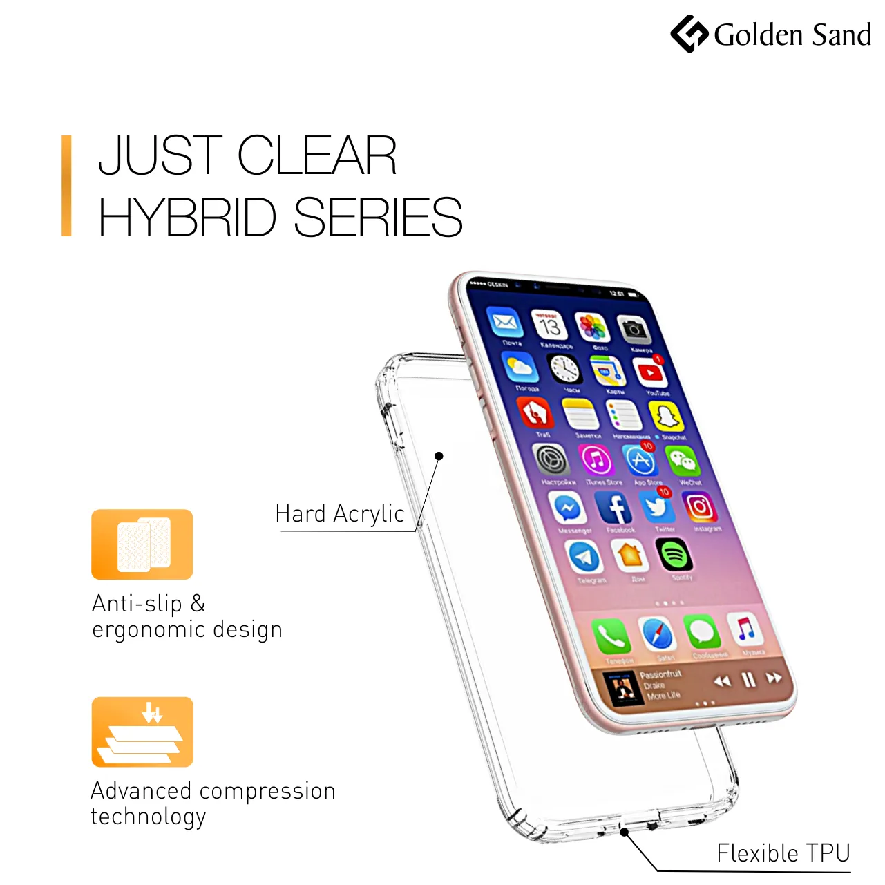 Golden Sand Just Clear Hybrid Series Back Case Cover for  Apple iPhone X, Apple iPhone XS