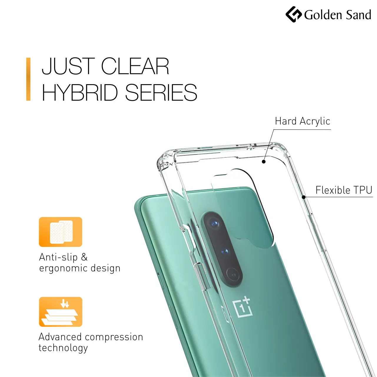 Golden Sand Just Clear Hybrid Series Back Case Cover for  One Plus 8 Pro
