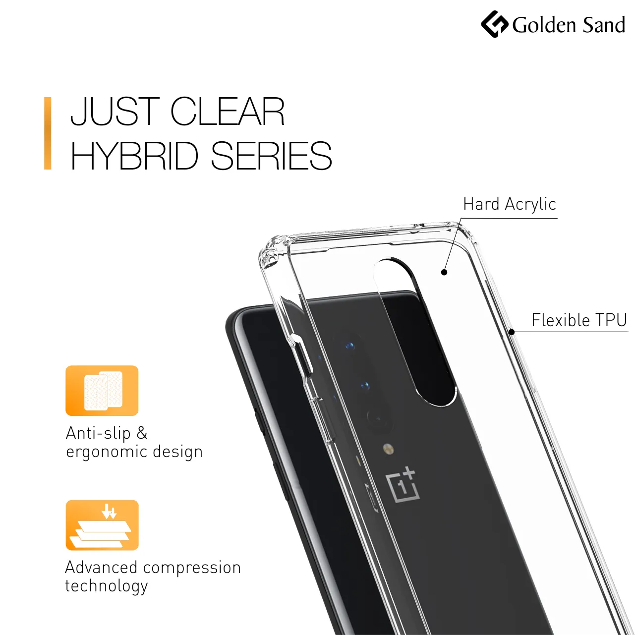 Golden Sand Just Clear Hybrid Series Back Case Cover for  One Plus 8