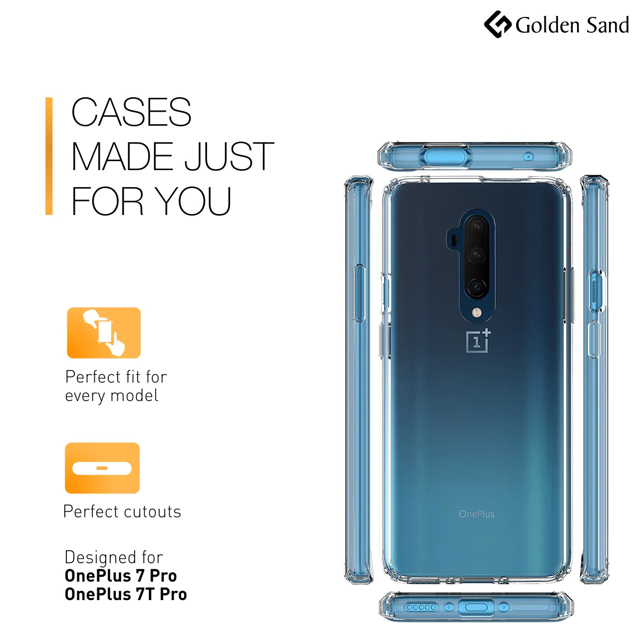 Golden Sand Just Clear Hybrid Series Back Case Cover for  OnePlus 7T Pro