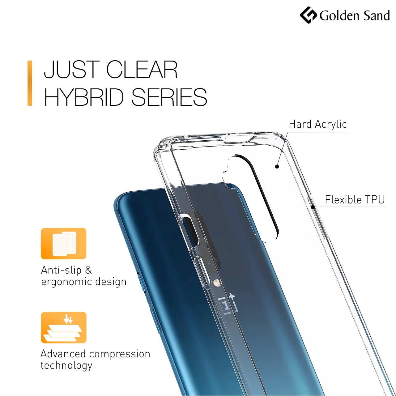 Golden Sand Just Clear Hybrid Series Back Case Cover for  OnePlus 7T Pro