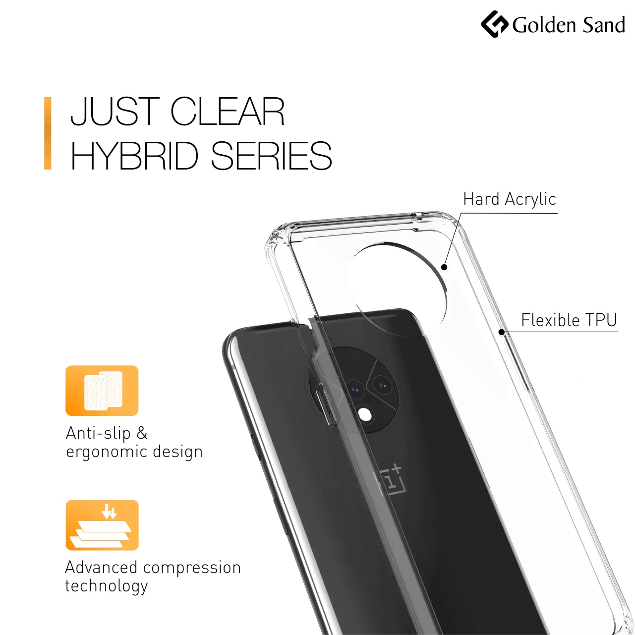 Golden Sand Just Clear Hybrid Series Back Case Cover for  OnePlus 7T