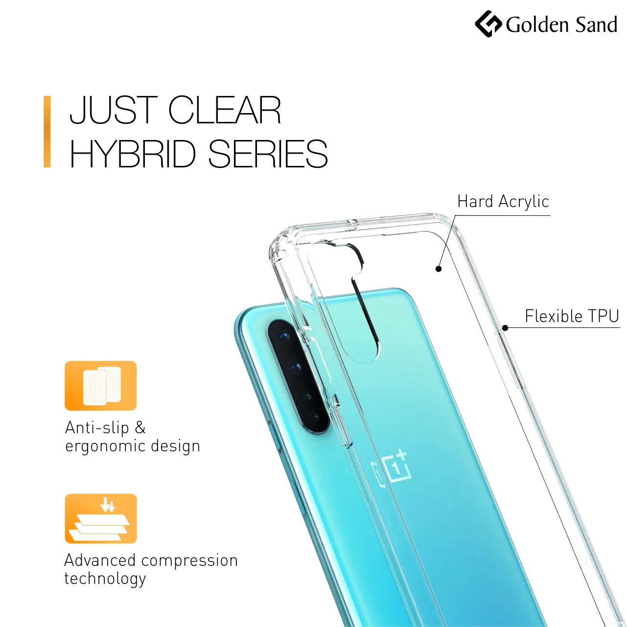 Golden Sand Just Clear Hybrid Series Back Case Cover for  OnePlus Nord