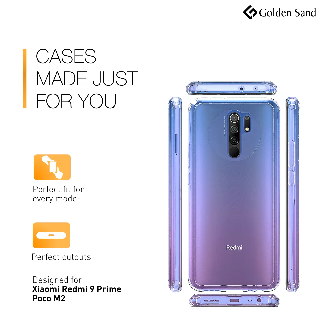 Golden Sand Just Clear Hybrid Series Back Case Cover for  Poco M2 Reloaded, Xiaomi Redmi 9 Prime, Poco M2