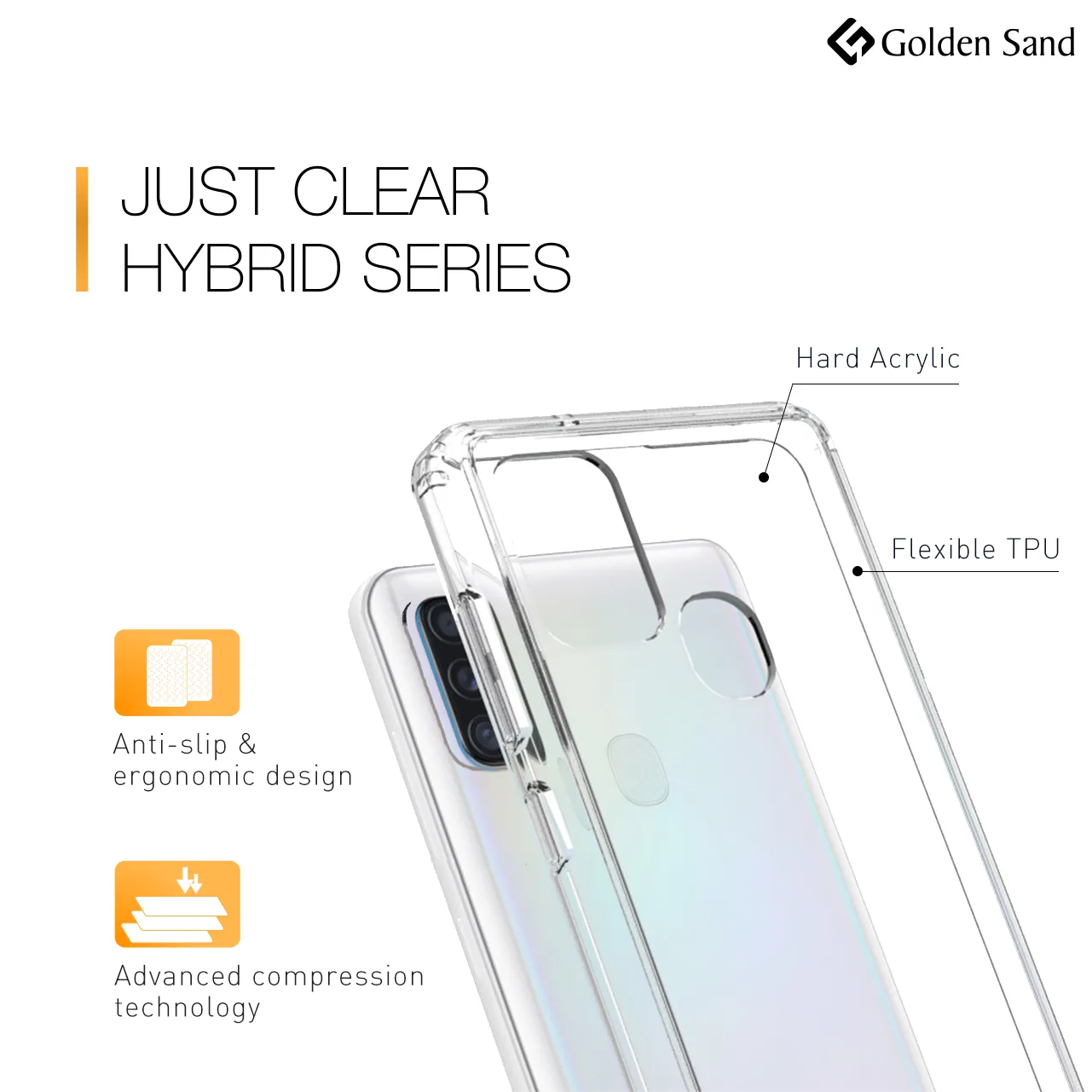 Golden Sand Just Clear Hybrid Series Back Case Cover for  Samsung Galaxy A21s