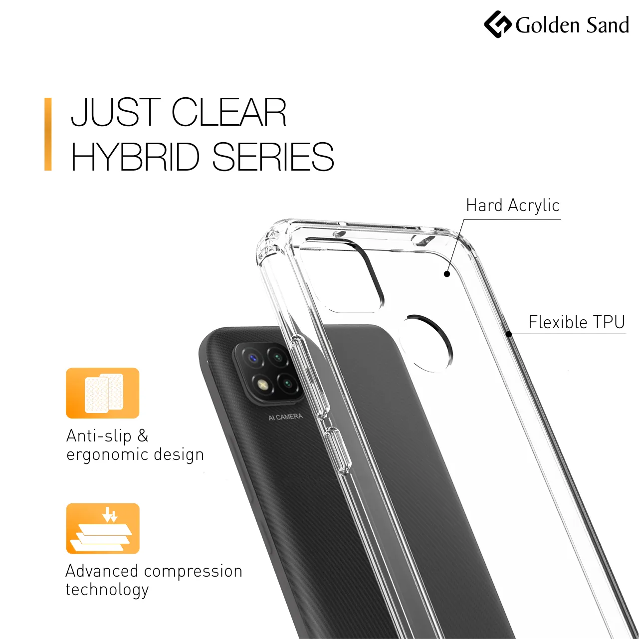 Golden Sand Transparent Hard Back & Soft Bumper Drop-Proof Rugged Back Case Cover for  Xiaomi Redmi 9