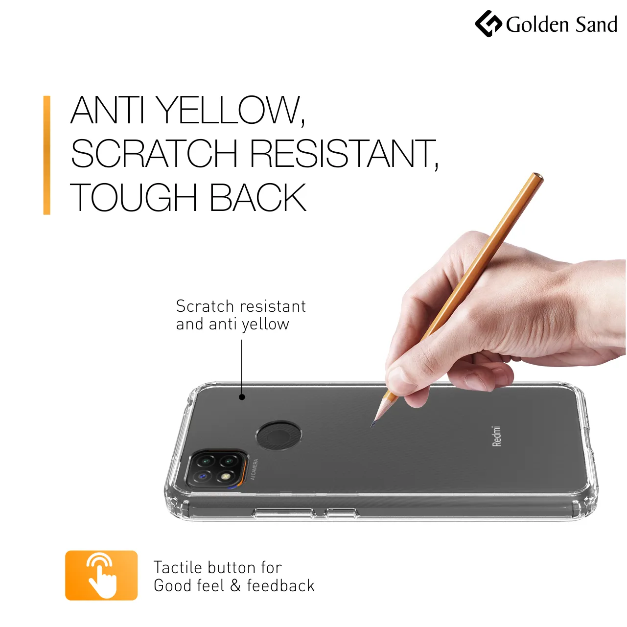 Golden Sand Transparent Hard Back & Soft Bumper Drop-Proof Rugged Back Case Cover for  Xiaomi Redmi 9