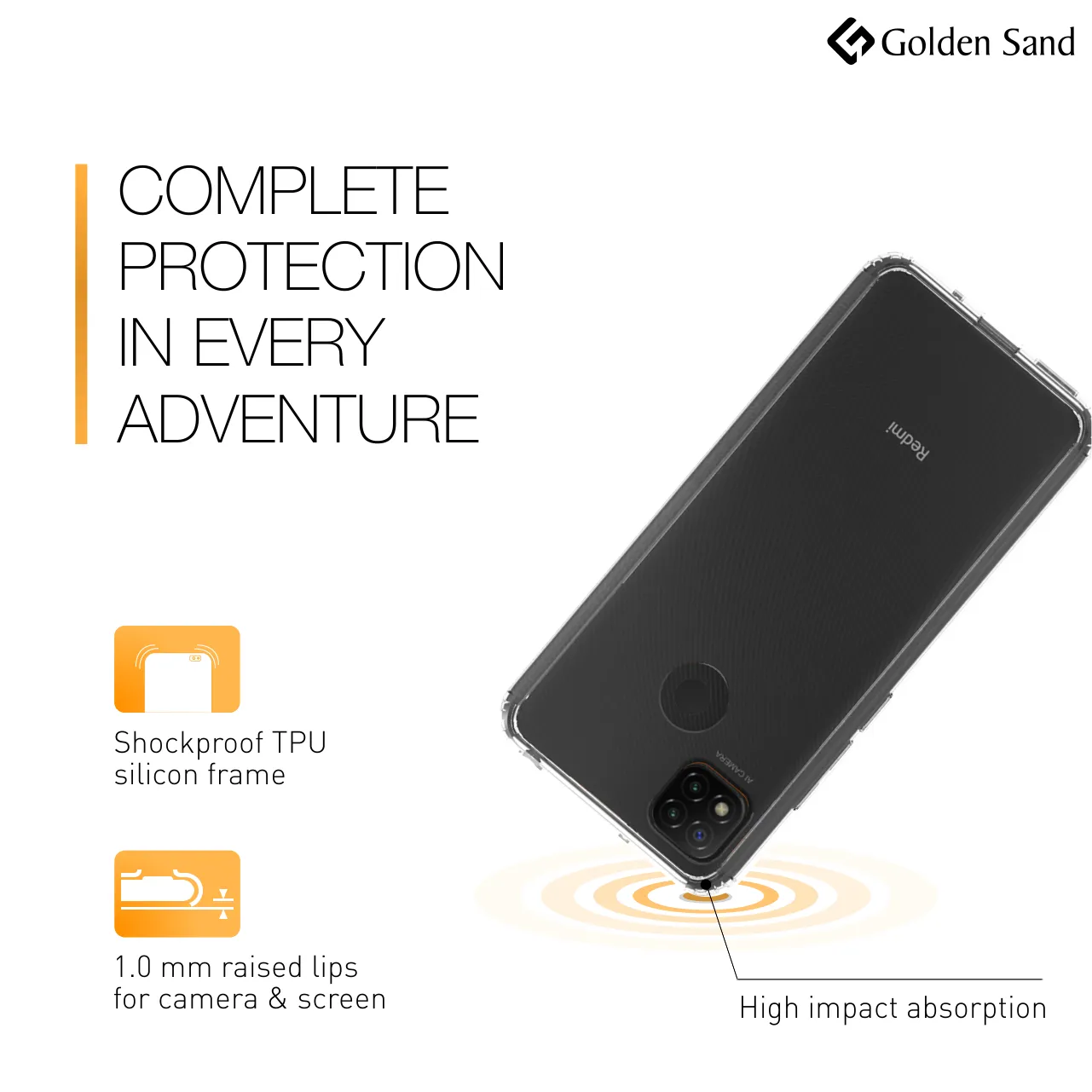 Golden Sand Transparent Hard Back & Soft Bumper Drop-Proof Rugged Back Case Cover for  Xiaomi Redmi 9