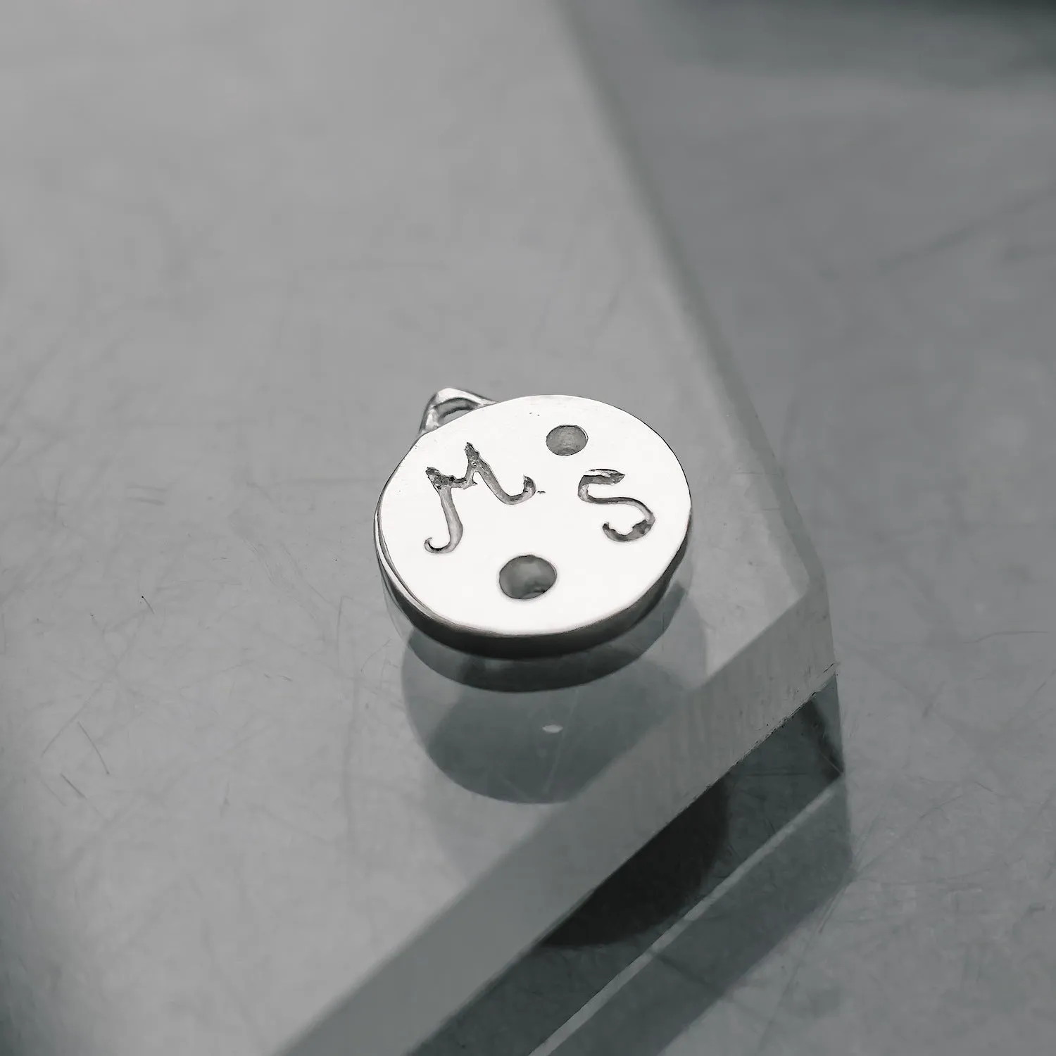 Initial Letter Engraved Two Gemstones Customisable Circle Charm Sterling Silver