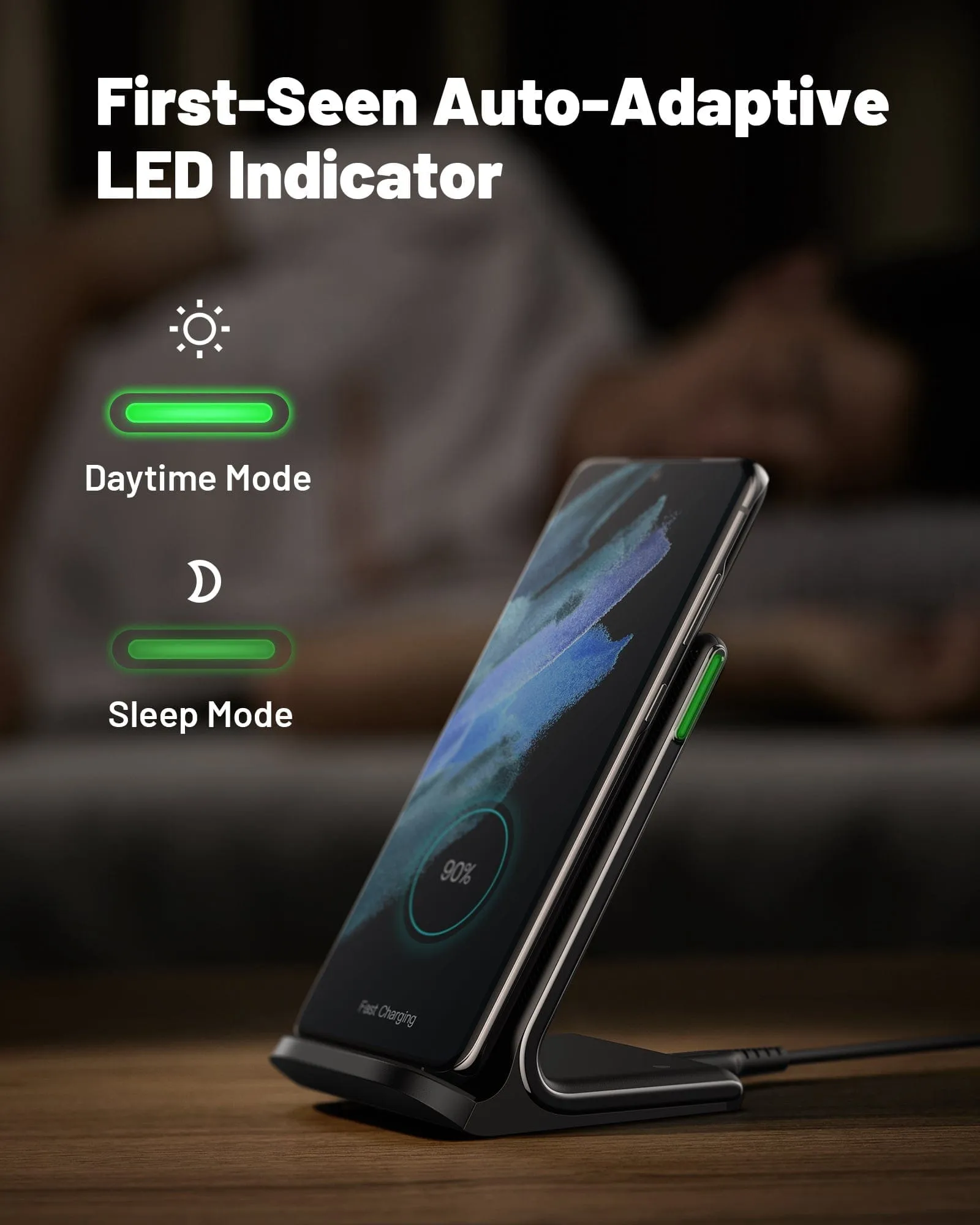 INIU I211 15W Qi-Certified Wireless Charger with Sleep-Friendly Adaptive Light