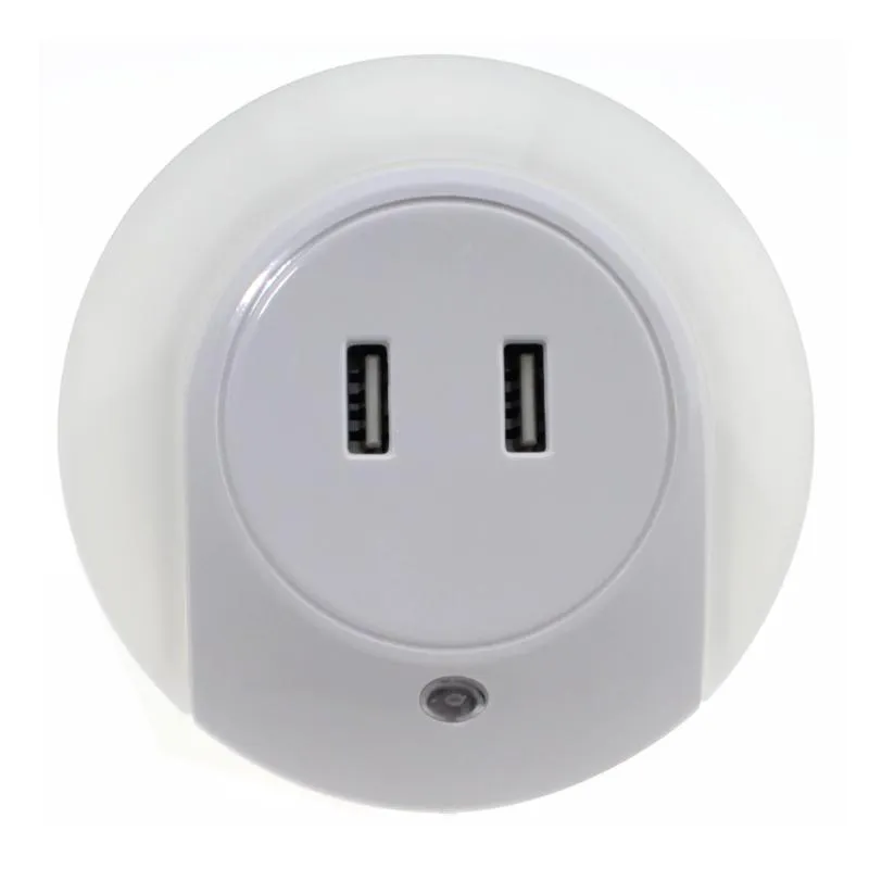 Intelligent sensor LED night light with 2 phone chargers