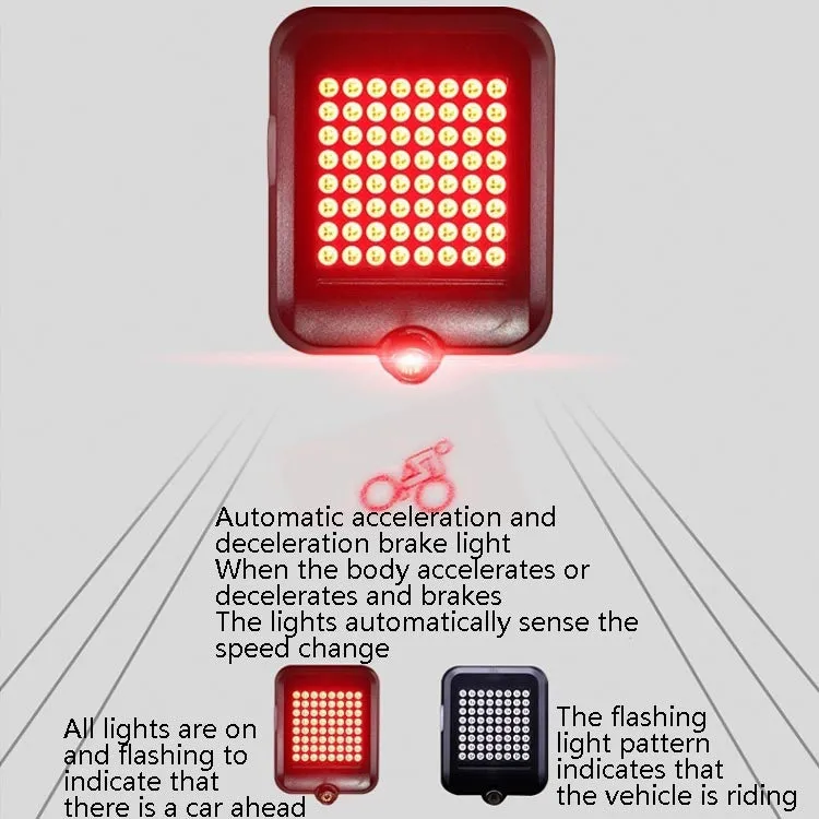 Intelligent Steering Brake Tail Light USB Rechargeable Bicycle Light Cycling Warning Safety Light