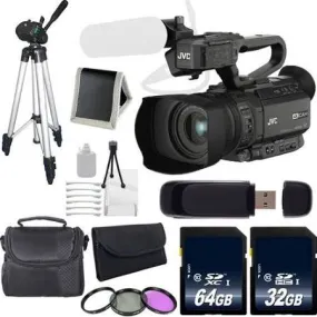 JVC GY-HM200 GYHM200 4KCAM Compact Handheld Camcorder   32GB Sdhc Memory Card   64GB SDXC Memory Card   Full Size Tripod   Carrying