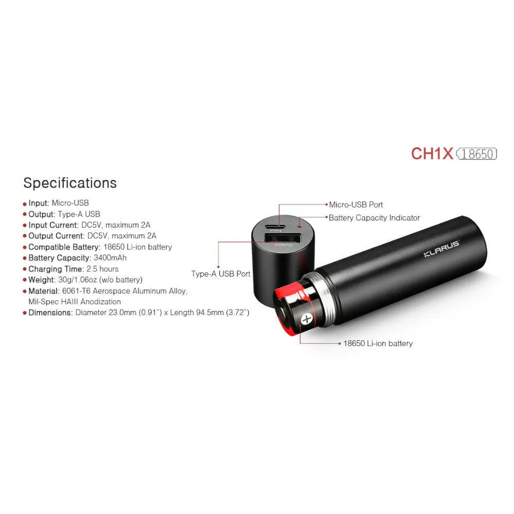 Klarus CH1X Multi-Functional Mini 2-in-1 Power Bank and Battery Charger - Gold