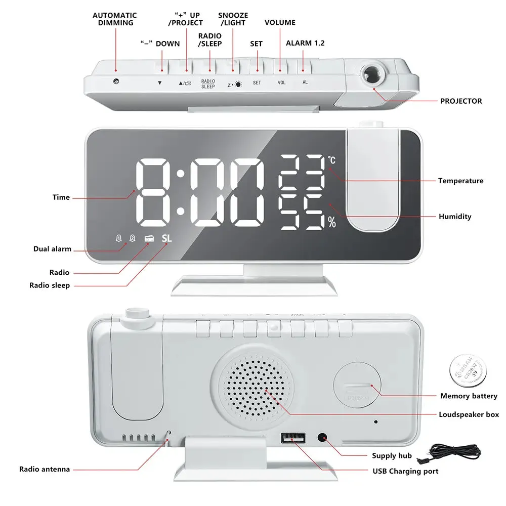 LED Digital Smart Alarm Clock Projector with FM Radio-LED Alarm Clock