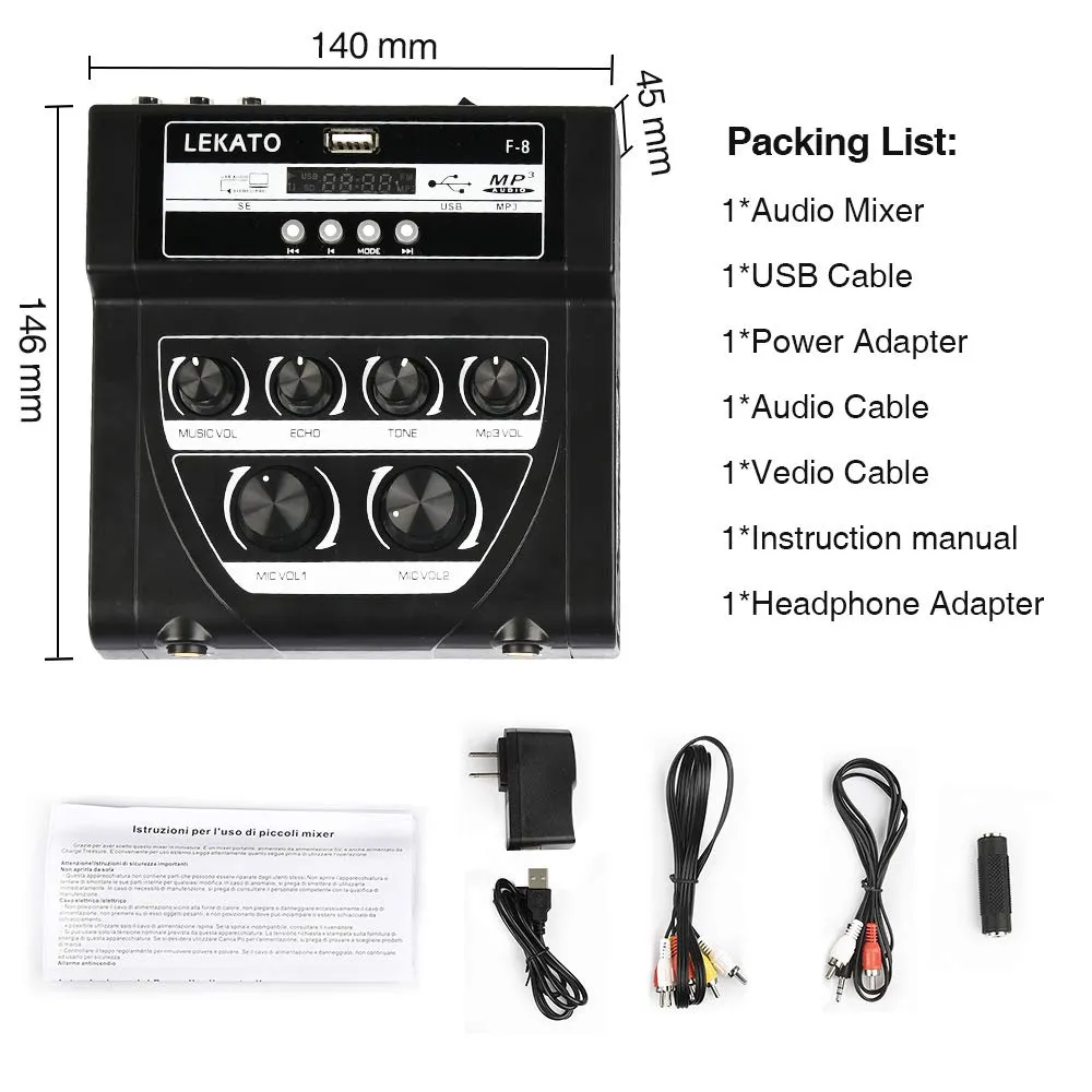 LEKATO Audio Mixer F-8