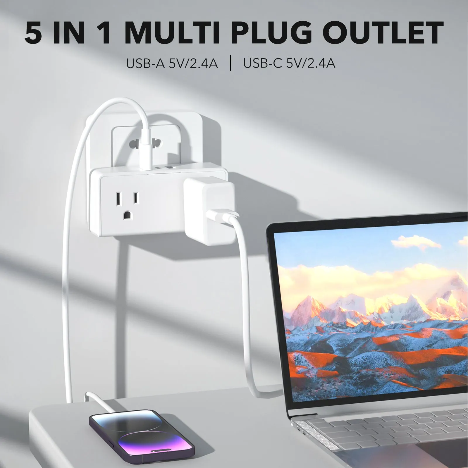 Multi Plug Outlet Extender with 2 USB A 1 USB C(5V,2.4A) Plug BN-LINK