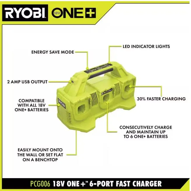 Open Box -  RYOBI ONE  18V 6-Port Fast Charger