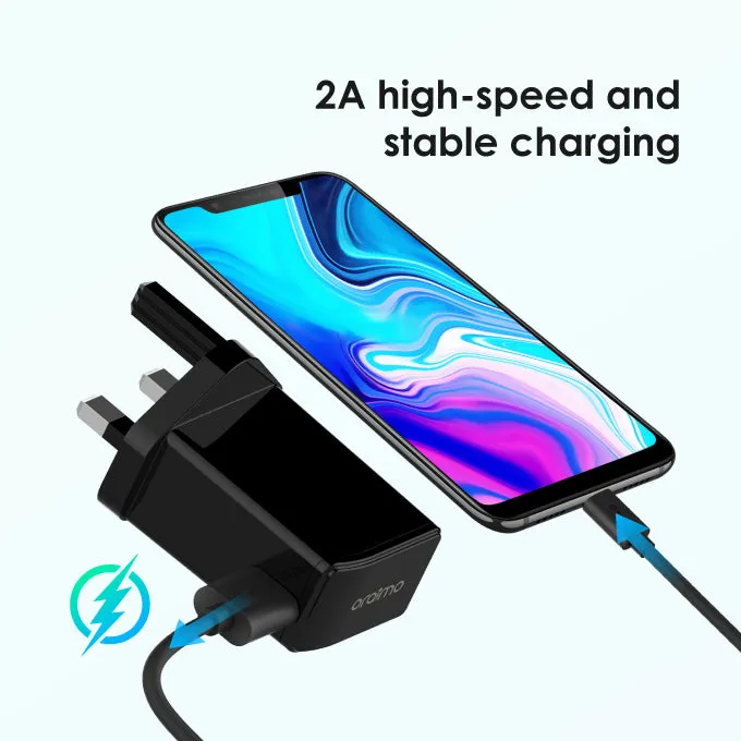 oraimo Charger Kit 2A Fast Charging  Europe Type Wall Charger with Micro USB Cable