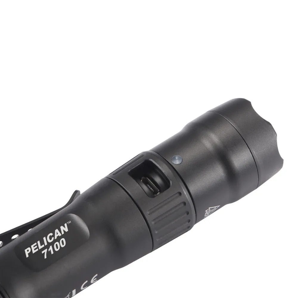 Pelican 7100 Tactical Rechargeable Flashlight LED Light (Black) w/ USB Adapters