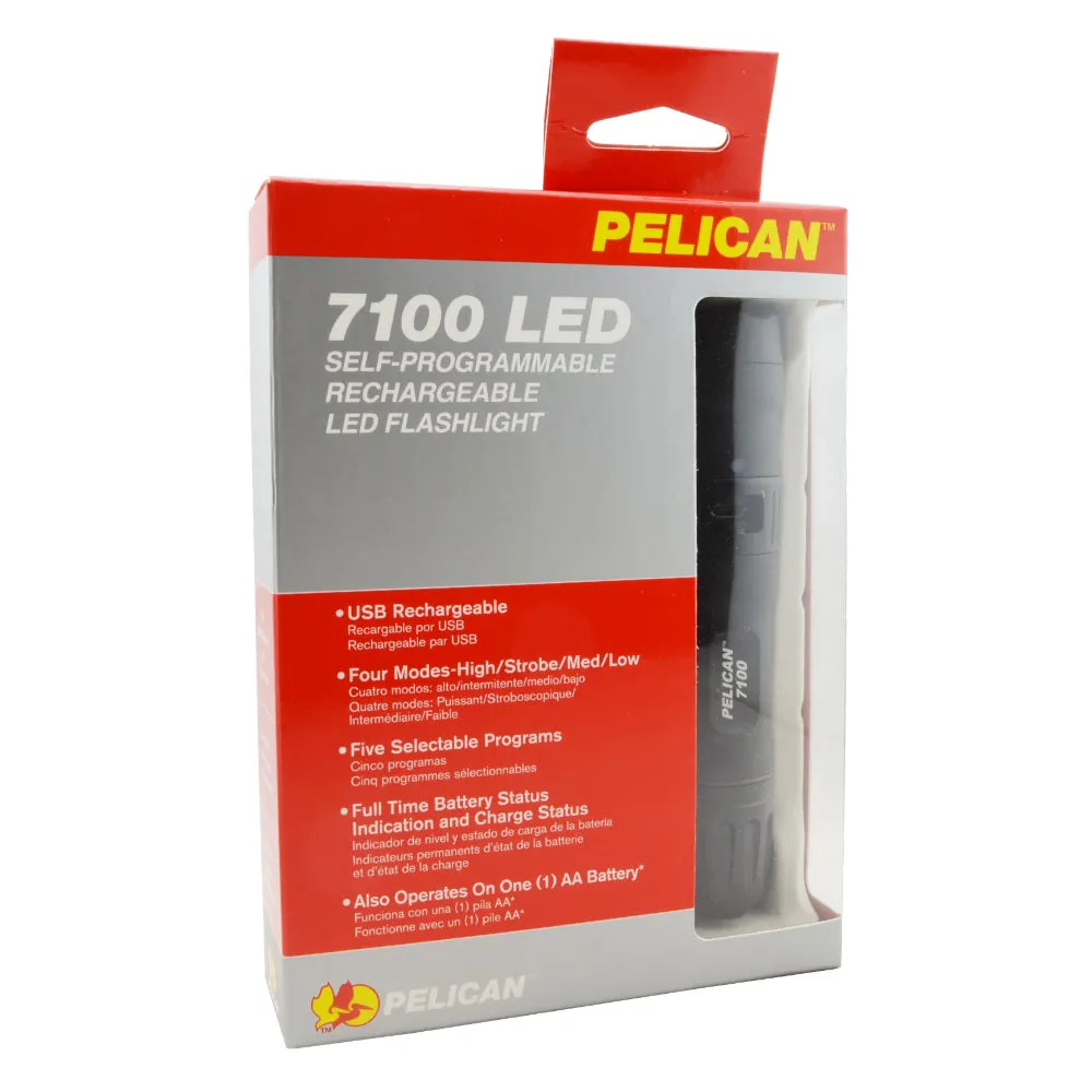 Pelican 7100 Tactical Rechargeable Flashlight LED Light (Black) w/ USB Adapters