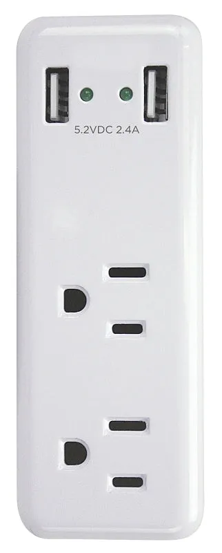 PowerZone ORUSB242 Outlet Charger, 2.4 A, 2-USB Port, 2-Outlet, White :CD: QUANTITY: 1