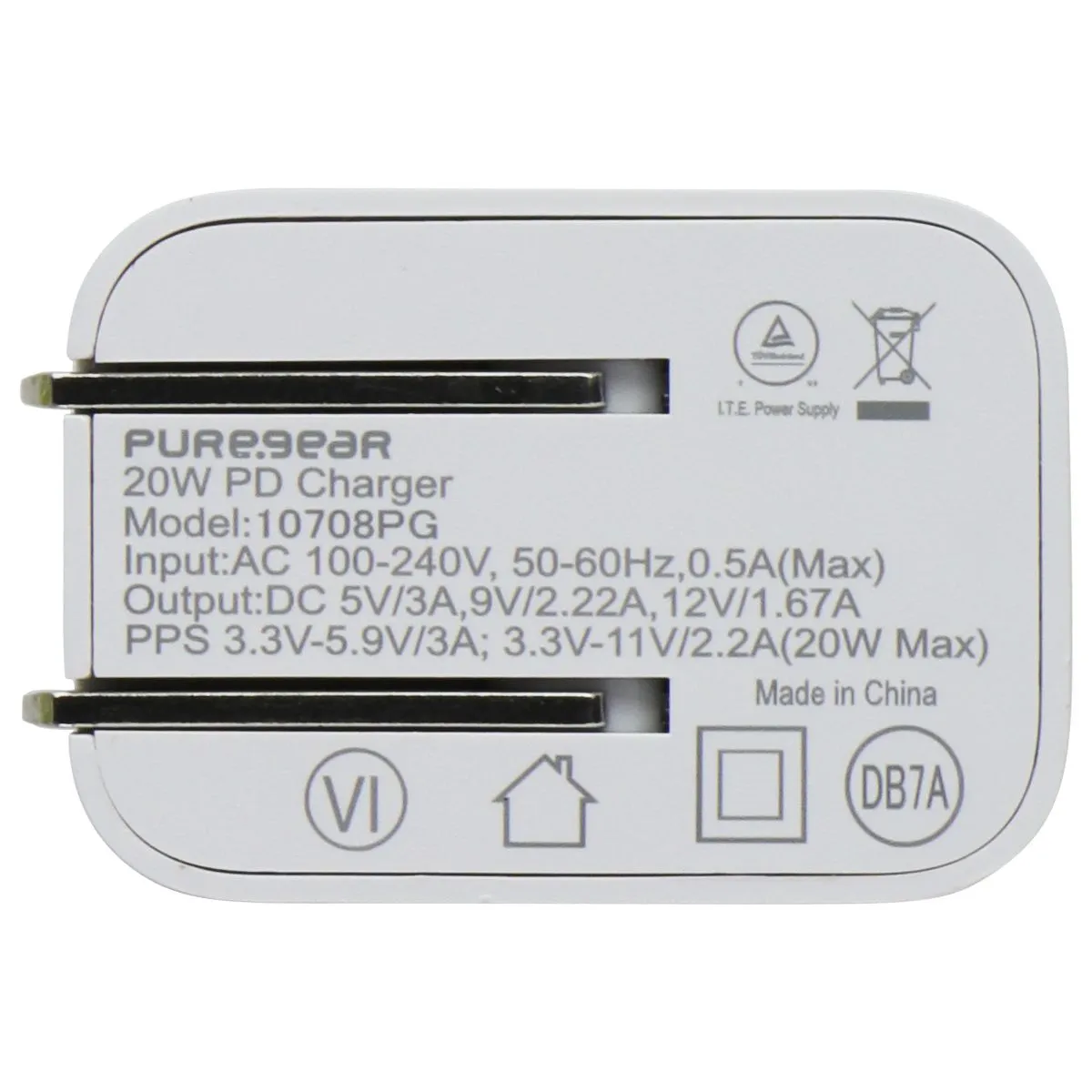 PureGear (20-Watt) PD USB-C Wall Charger Travel Adapter - White (10708PG)
