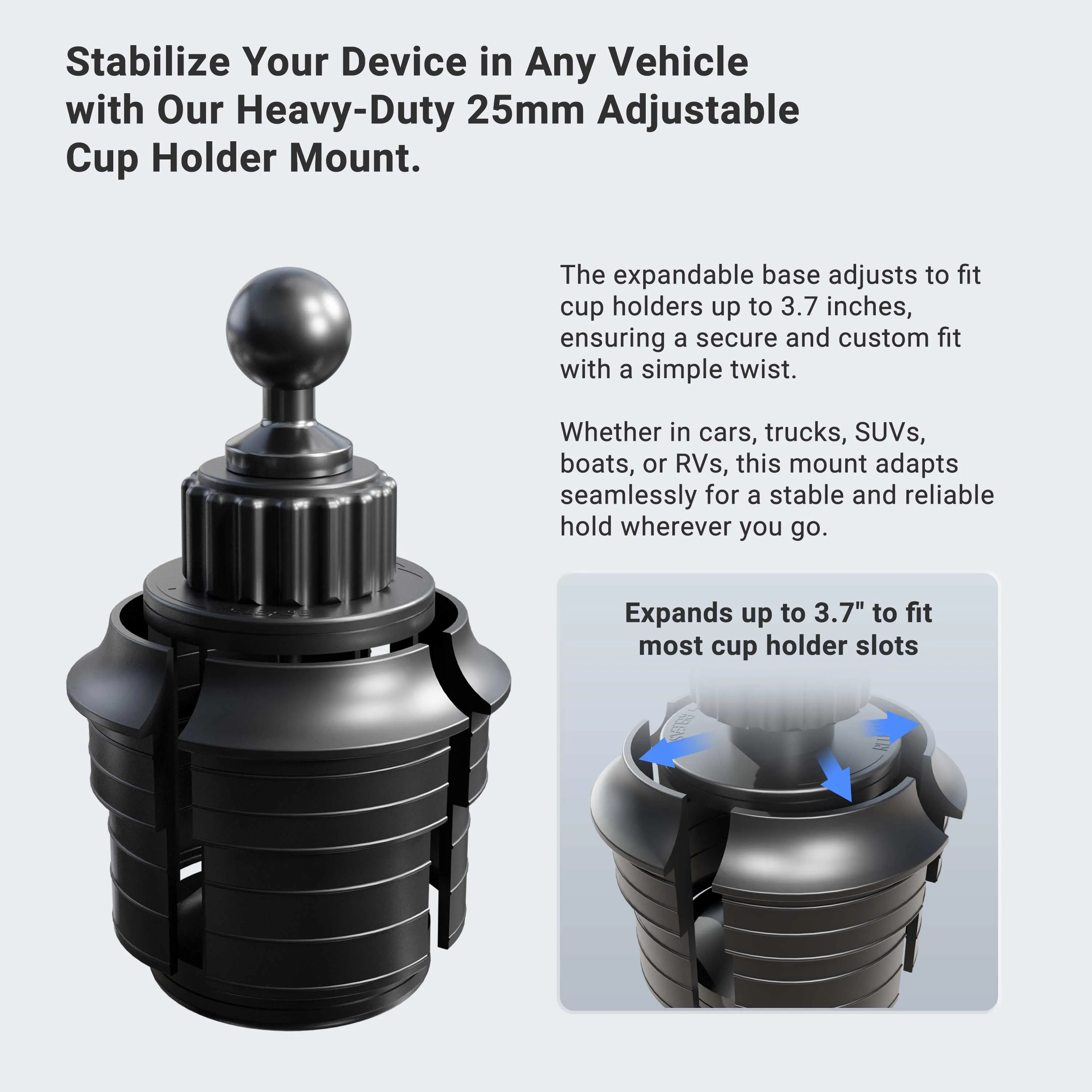 Robust Heavy-Duty Car Cup Holder Mounting Pedestal - 17mm Ball Compatible