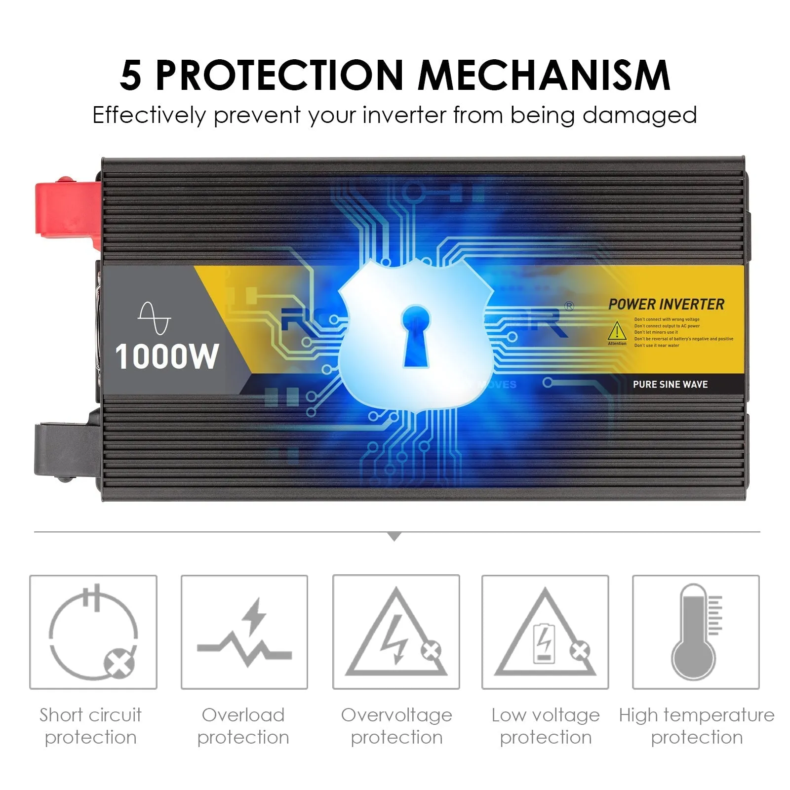 ROCKSOLAR 1000W 12V Pure Sine Wave Power Inverter with Remote Control Panel