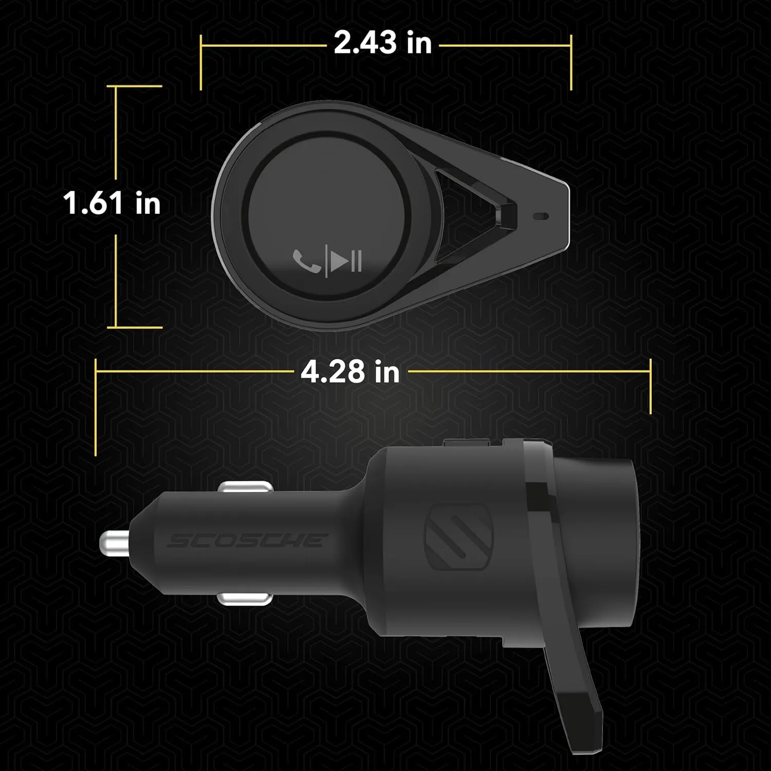 Scosche BTFM9 FM Bluetooth Transmitter Car, Dual 12W USB-C and USB-A Charging Ports, Fast Type C Car Charger, Wireless Radio Bluetooth Adapter, Hands-Free Car Kit for Calls, Siri and Google Assistant