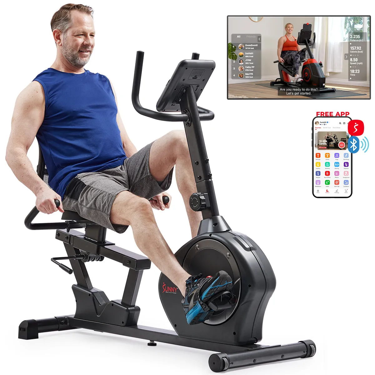 Smart Magnetic Heavy Duty Recumbent Bike with 350LB Weight Capacity