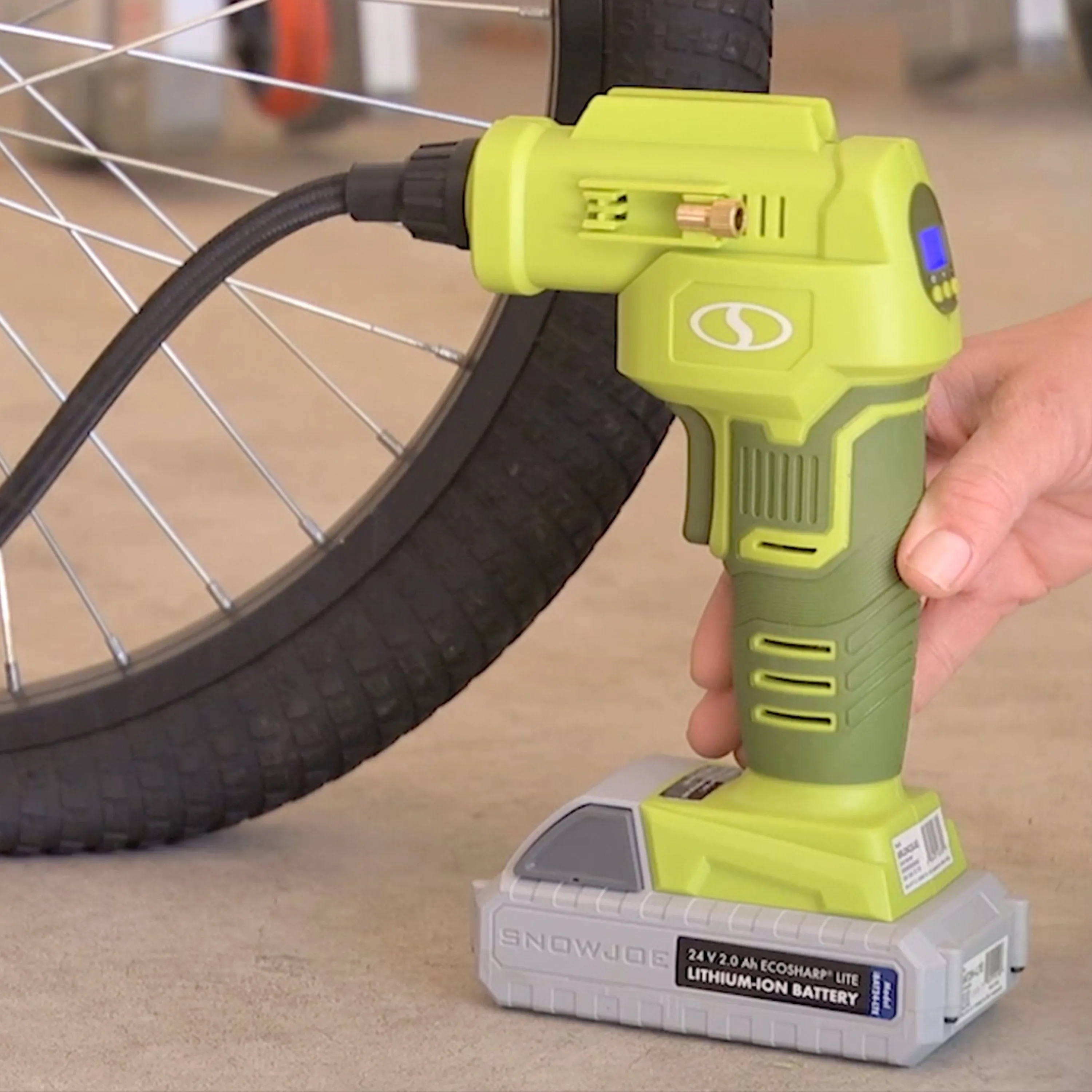 Sun Joe AIRJ24C Portable Digital Cordless Air Compressor with Nozzle Adapters and Case | 24-Volt | 2.0-Ah