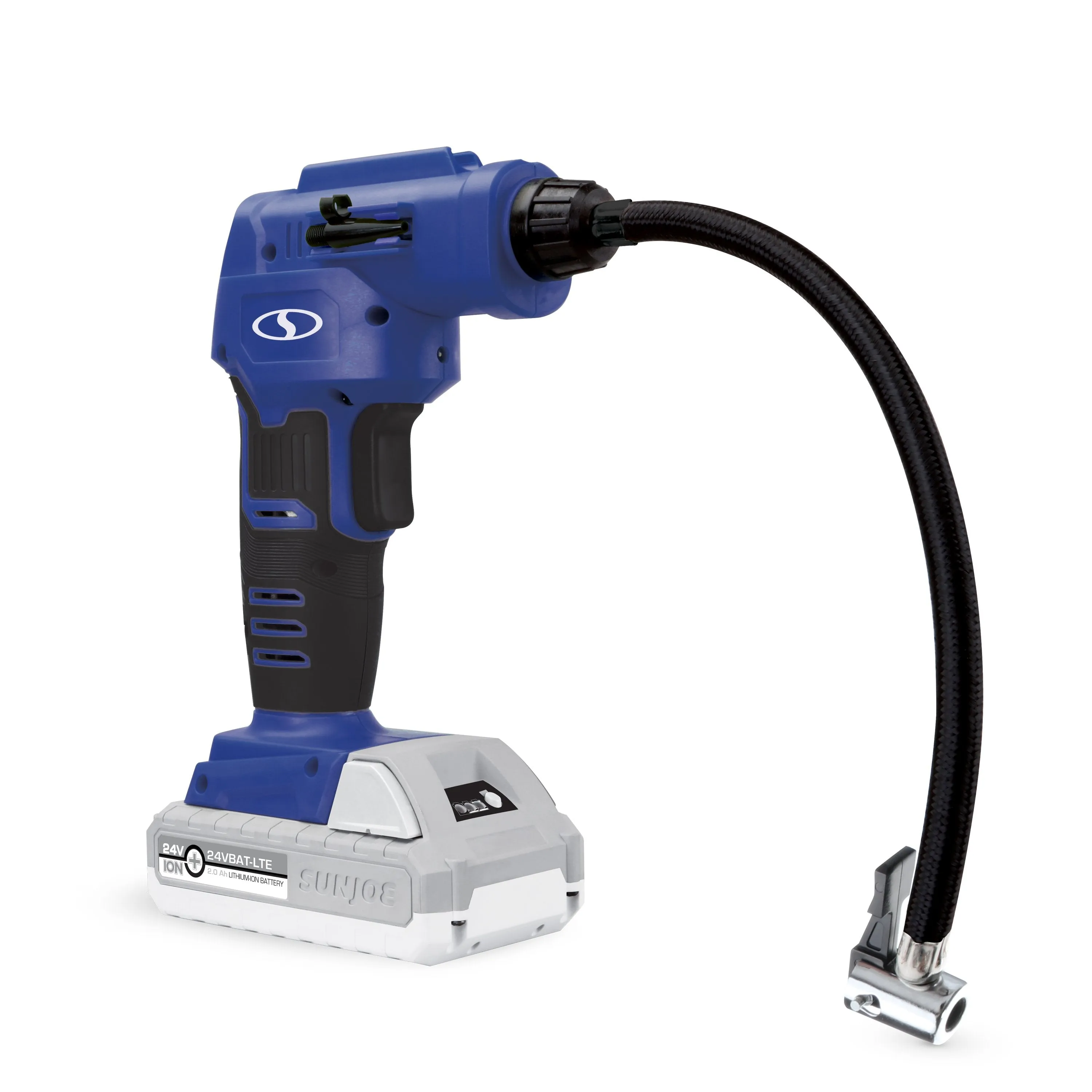 Sun Joe AIRJ24C-SJB Portable Digital Cordless Air Compressor with Nozzle Adapters and Case | 24-Volt | 2.0-Ah (Blue)