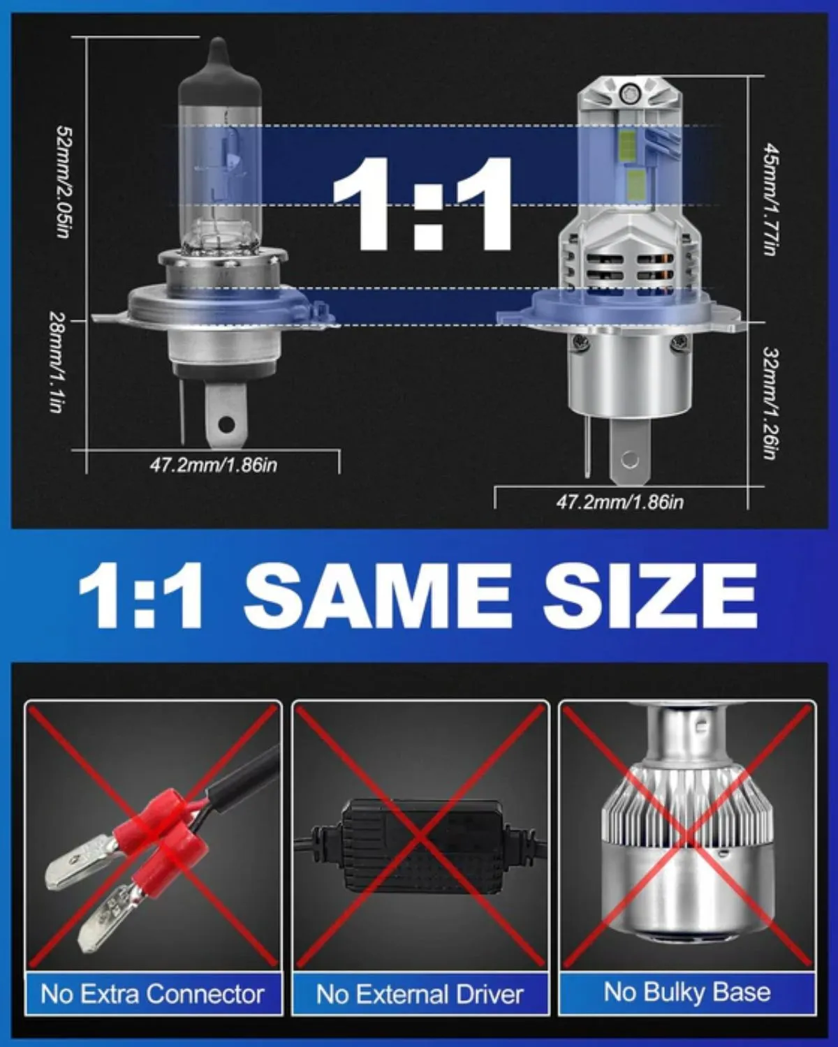SUPAREE Upgraded H4 9003 LED Headlight Bulbs with Hi/Lo Beam