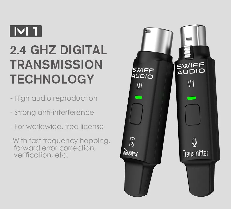 Swiff Audio M1 2.4GHz Microphone Wireless System,R1 T1,Rechargeable-Gloss Black