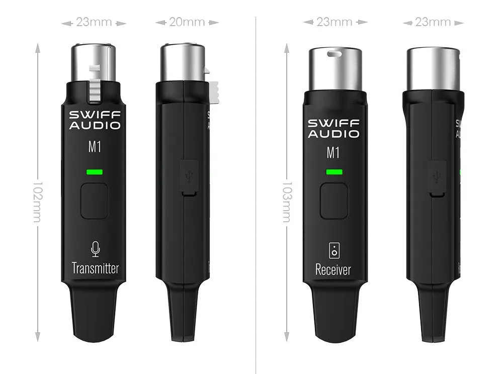 Swiff Audio M1 2.4GHz Microphone Wireless System,R1 T1,Rechargeable-Gloss Black