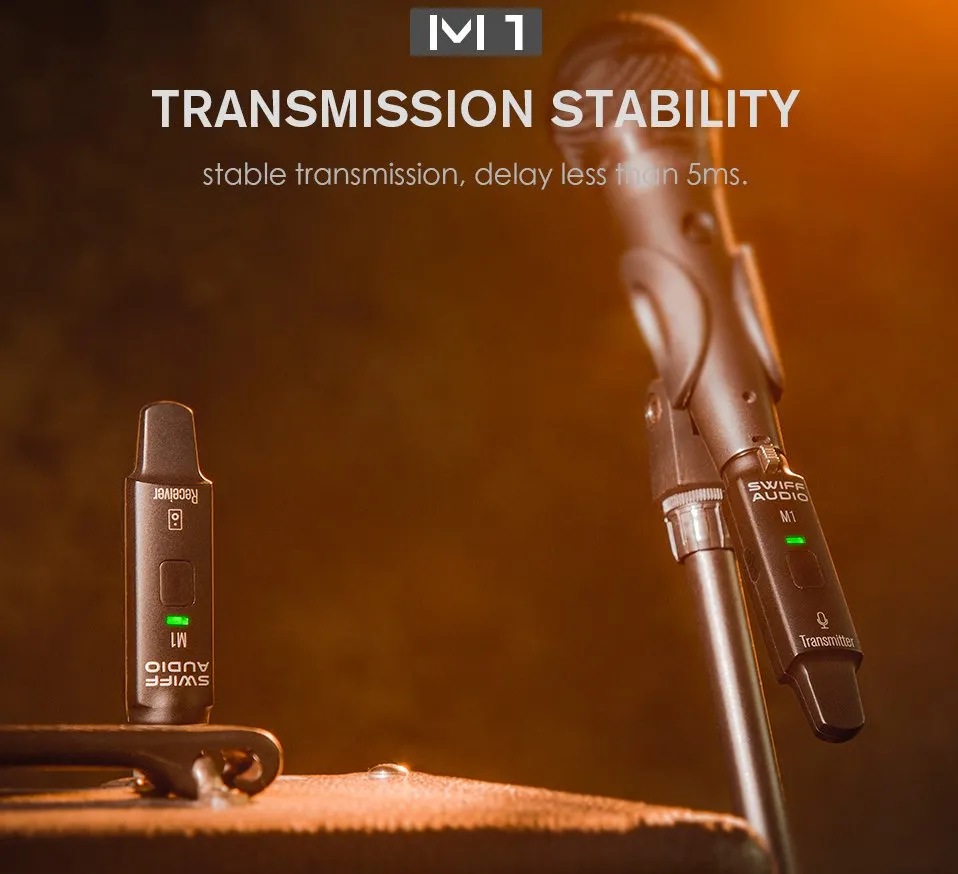 Swiff Audio M1 2.4GHz Microphone Wireless System,R1 T1,Rechargeable-Gloss Black