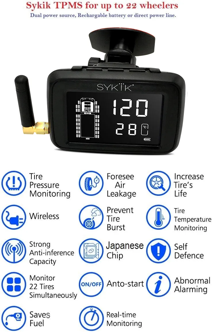 SYKIK SRTP901B TPMS for heavy duty RVs and trucks for up to 36 wheels