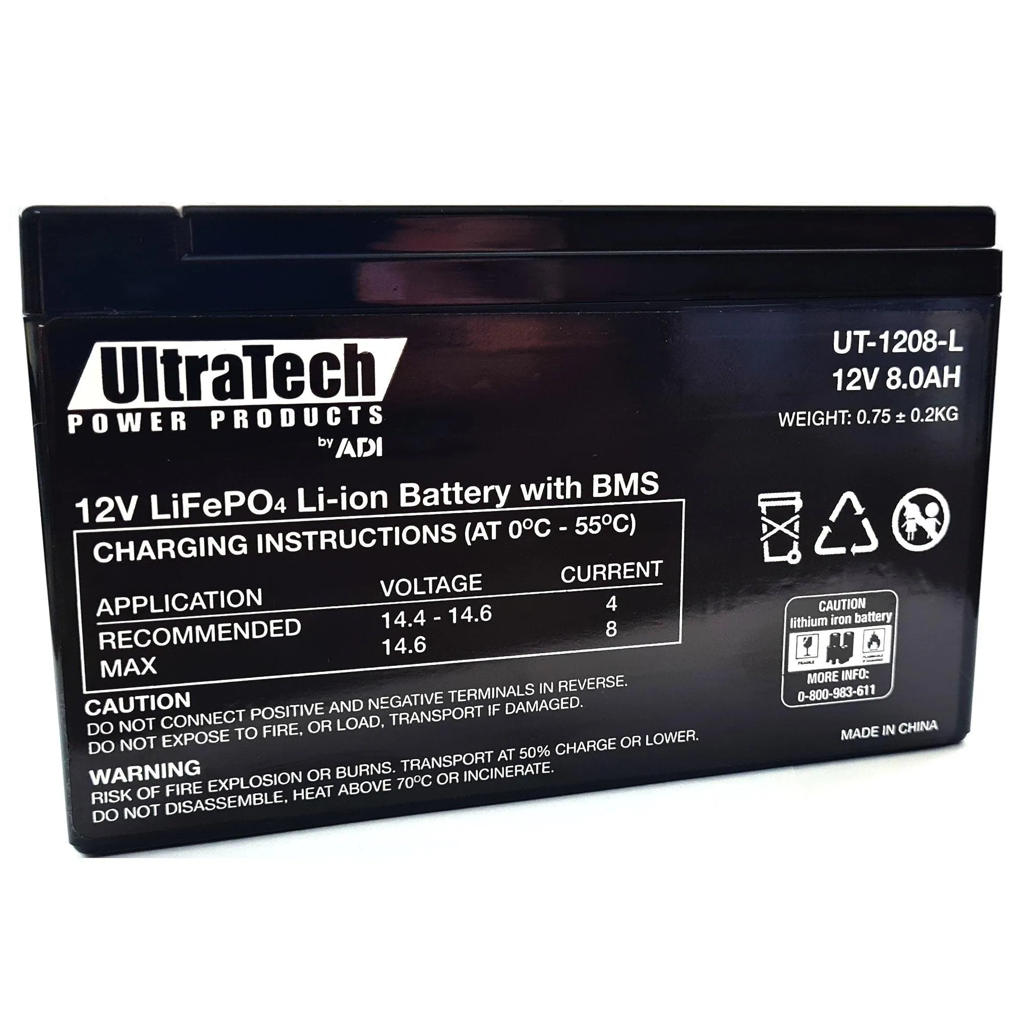 ULTRATECH 12V 8AH LITHIUM LIFEP04 BATTERY