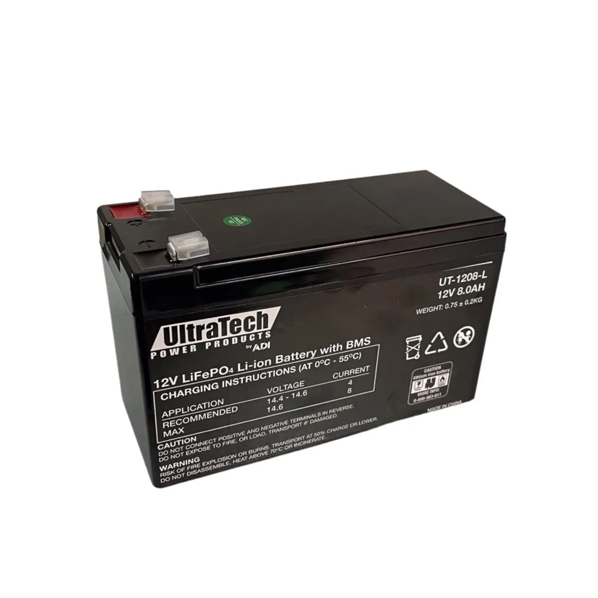 ULTRATECH 12V 8AH LITHIUM LIFEP04 BATTERY