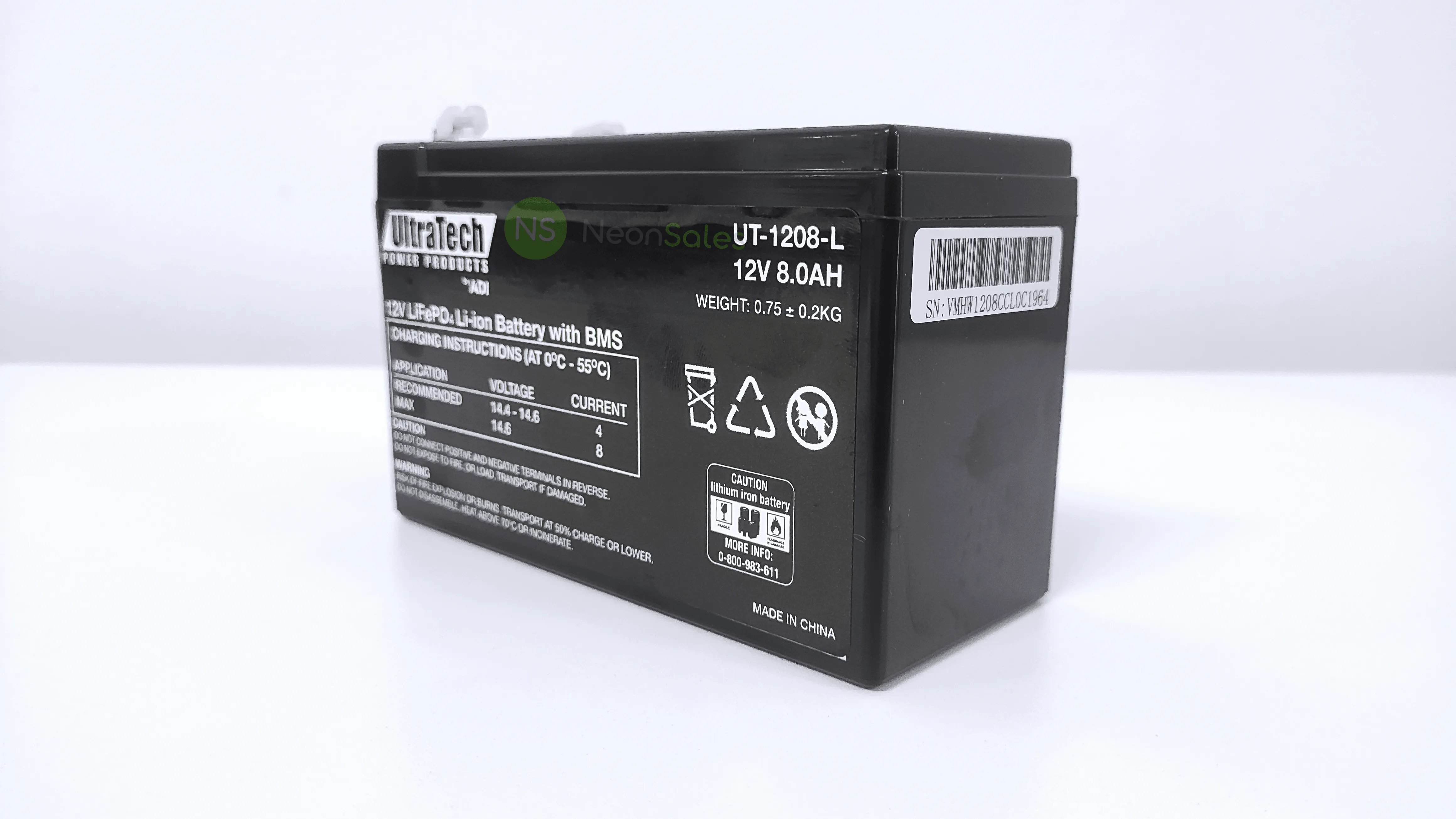 ULTRATECH 12V 8AH LITHIUM LIFEP04 BATTERY