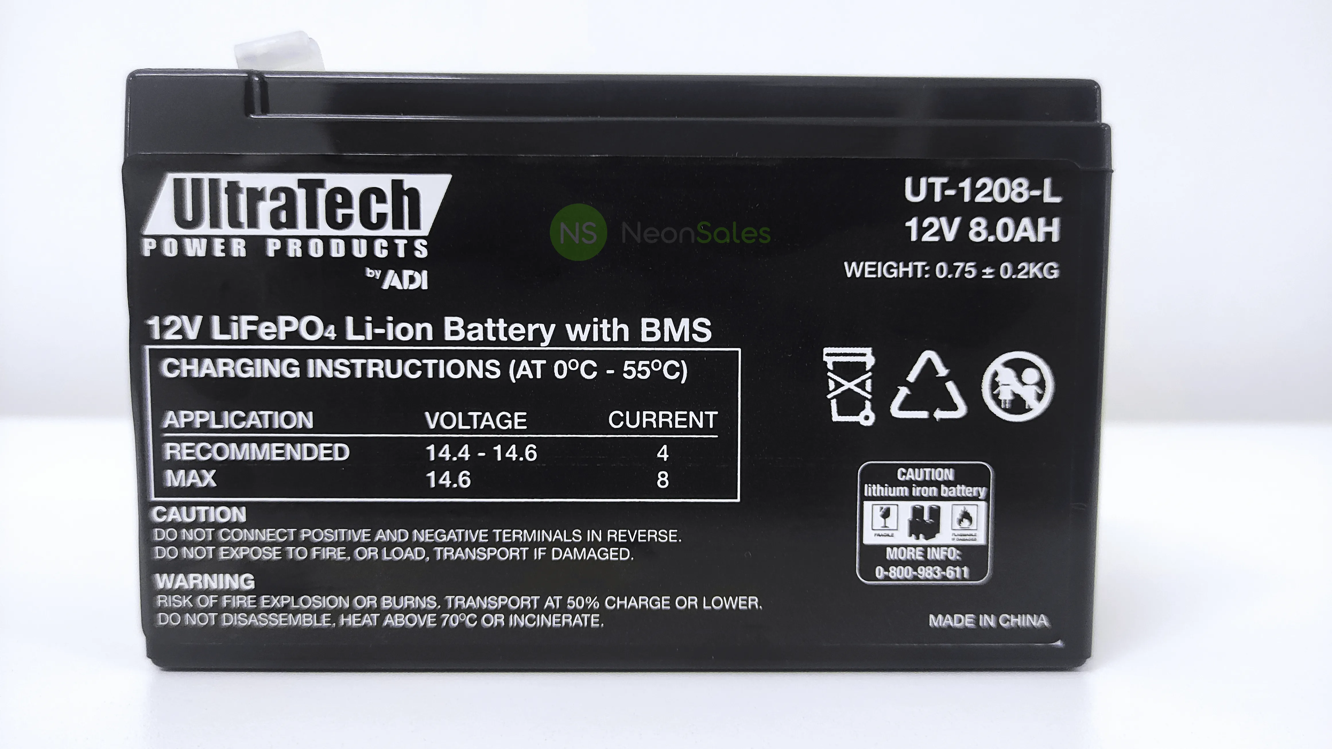 ULTRATECH 12V 8AH LITHIUM LIFEP04 BATTERY