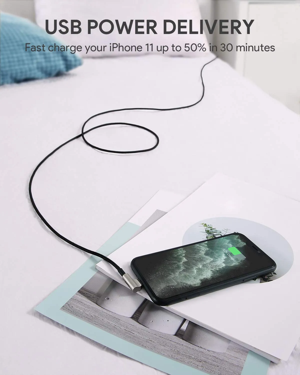 USB-C to Lightning Cable Right Angle 90 Degree 6.6ft Braided Nylon MFi-Certified