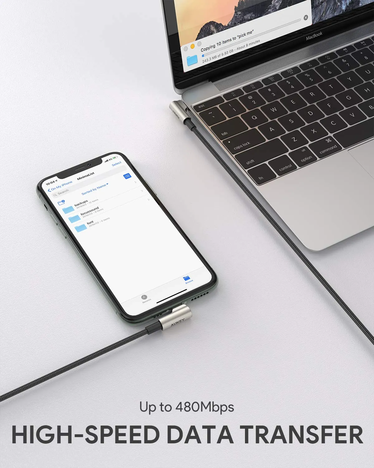 USB-C to Lightning Cable Right Angle 90 Degree 6.6ft Braided Nylon MFi-Certified
