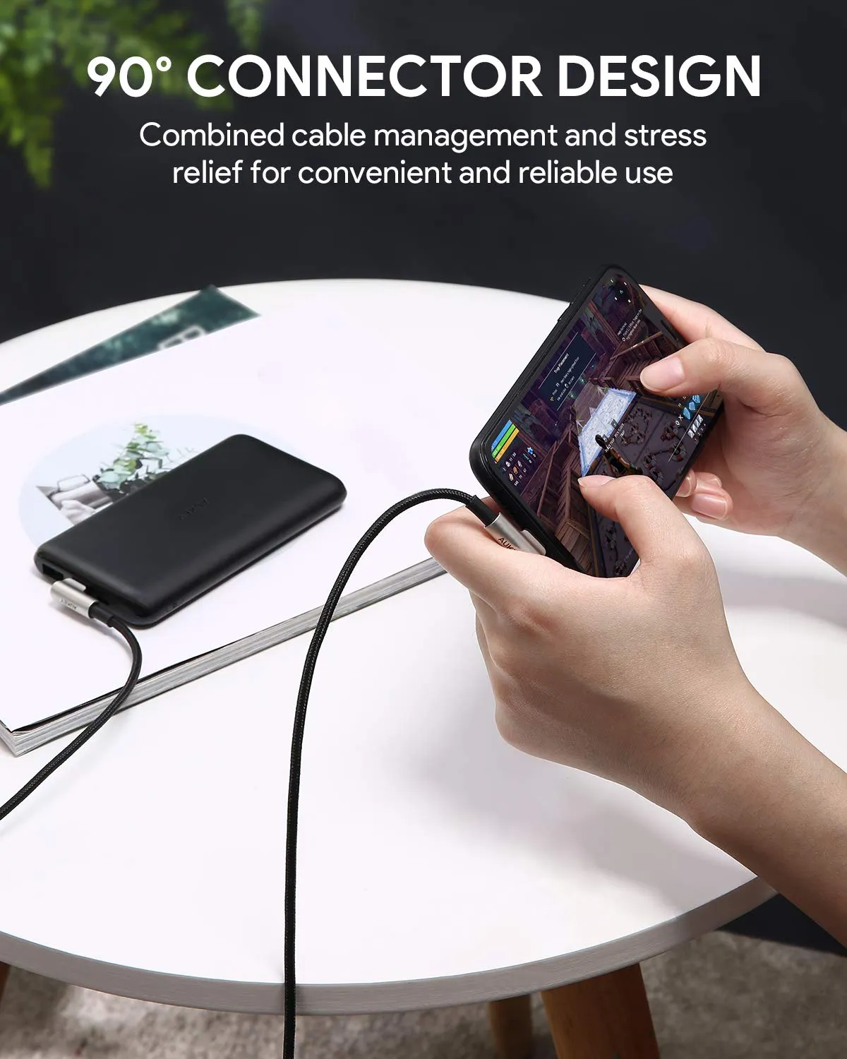 USB-C to Lightning Cable Right Angle 90 Degree 6.6ft Braided Nylon MFi-Certified