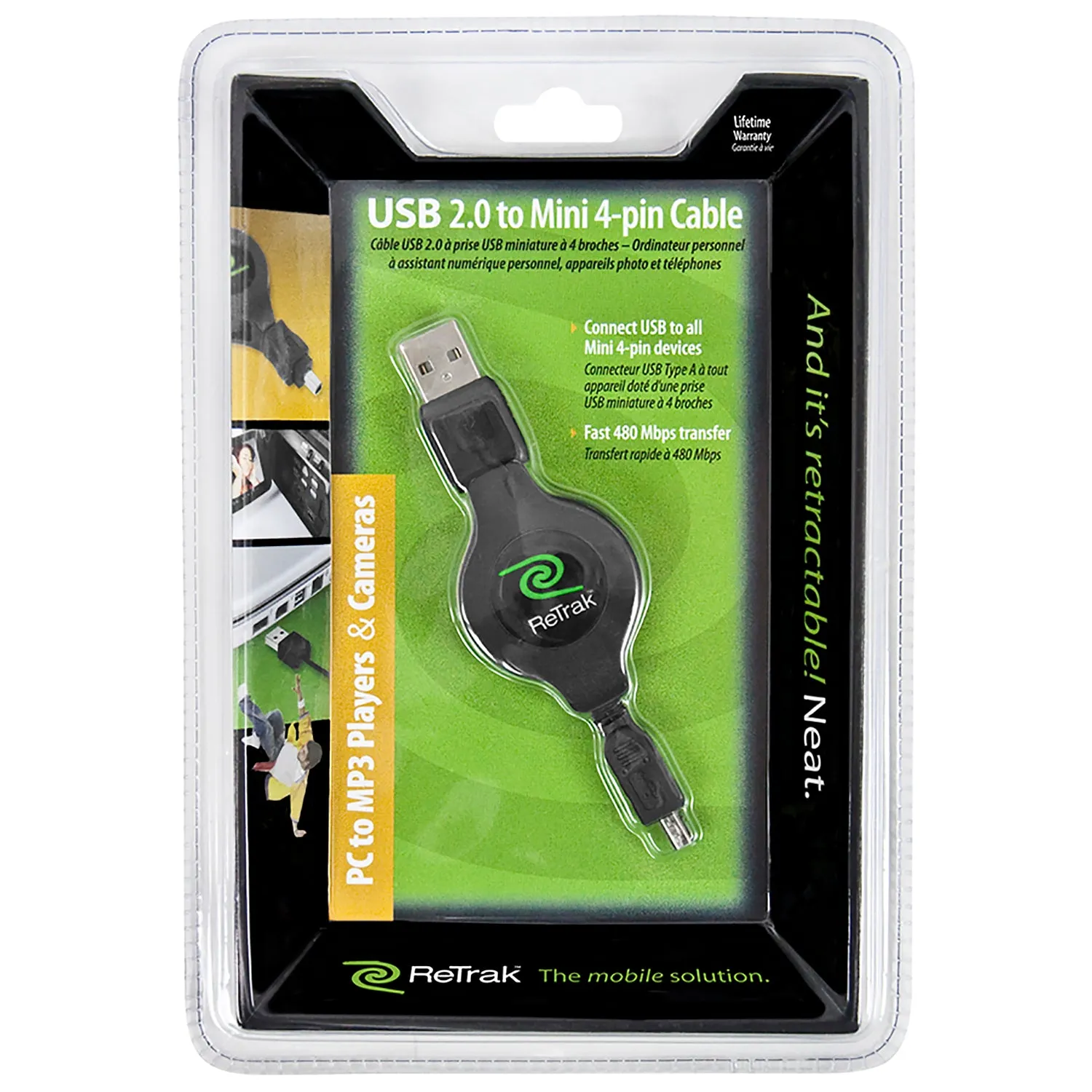USB Mini 4-Pin | Retractable Cable | USB 2.0 to Mini 4-Pin Cable