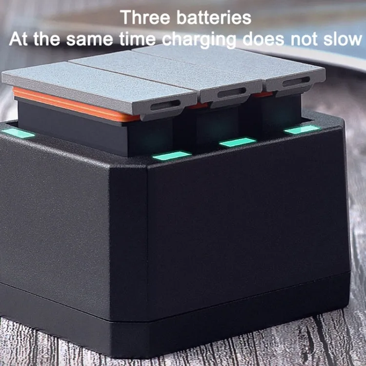 USB Triple Batteries Charger with LED Indicator Light for DJI OSMO Action(Black)