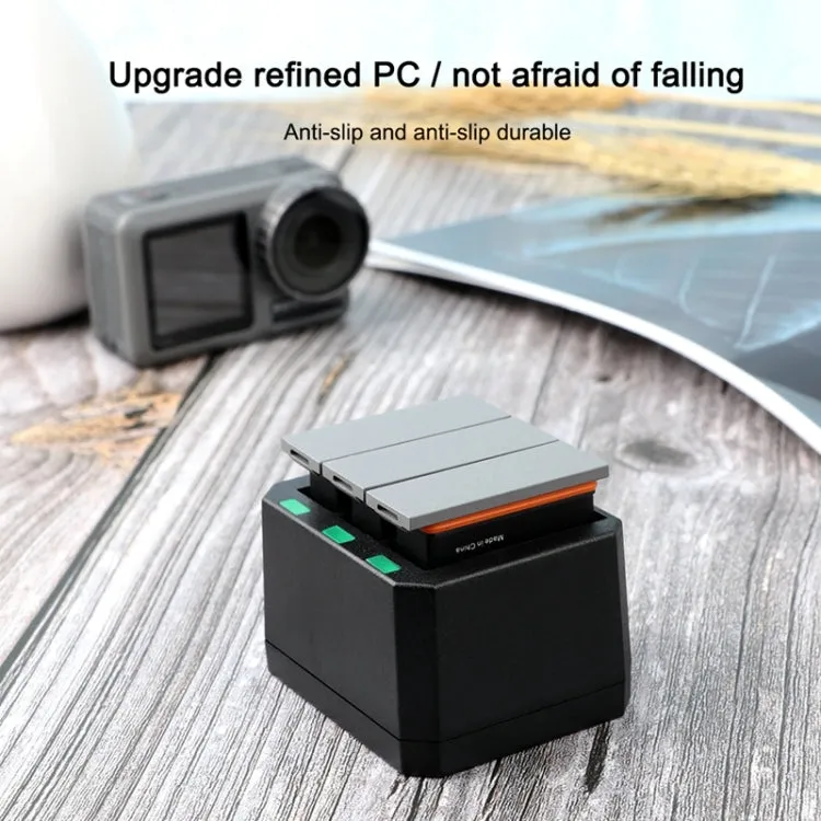 USB Triple Batteries Charger with LED Indicator Light for DJI OSMO Action(Black)