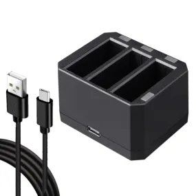 USB Triple Batteries Charger with LED Indicator Light for DJI OSMO Action(Black)